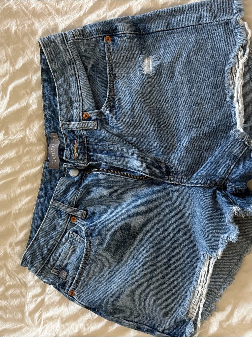 Just USA Light Blue Distressed Denim Cutoff Shorts